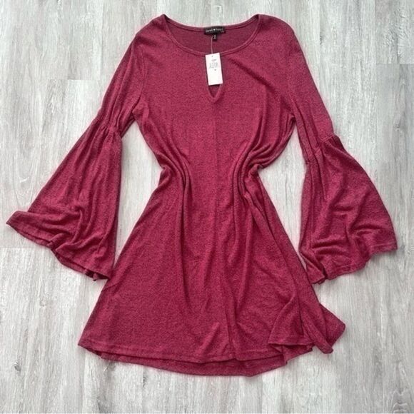 Derek Heart Dresses & Skirts - Red Fleece Bell Sleeve Sweater Dress 1X